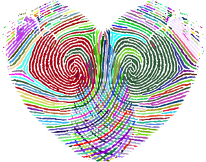 colourful fingerprints that make a heart